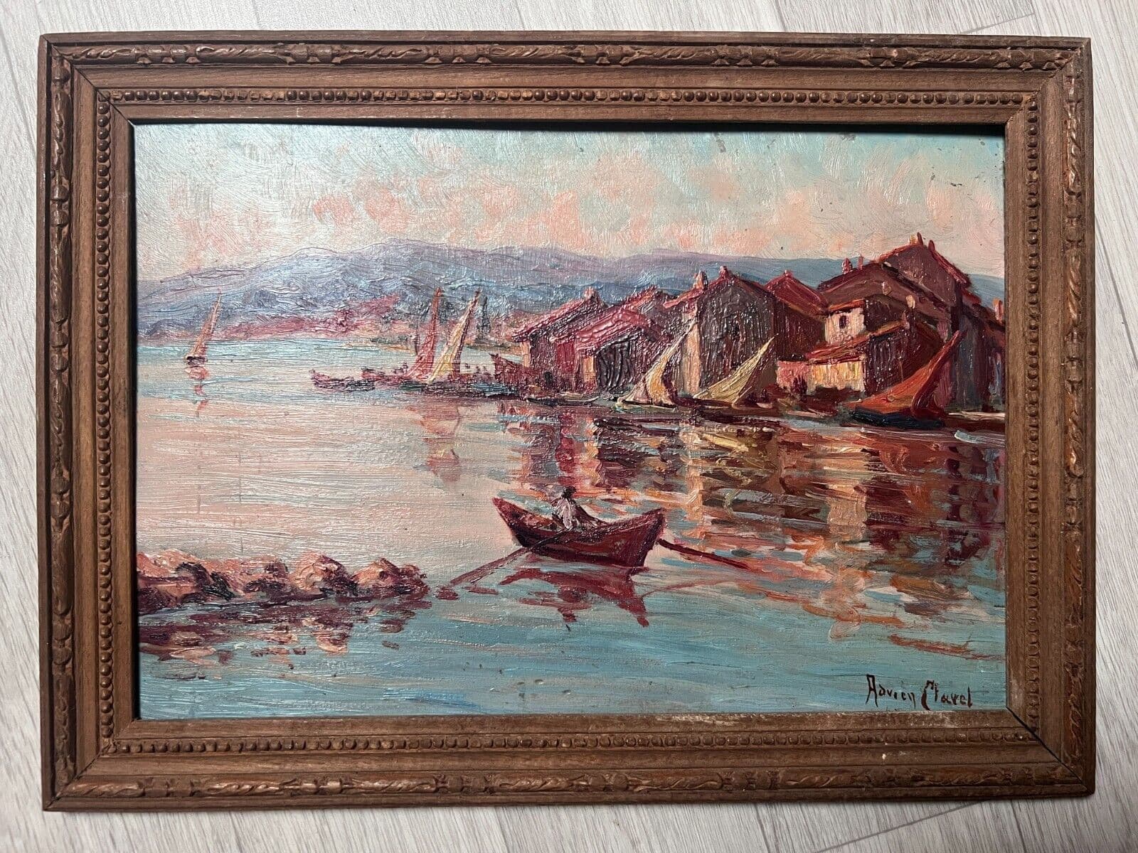 Antique Oil Original Painting signed Maritime Landscape, Seascape image 5