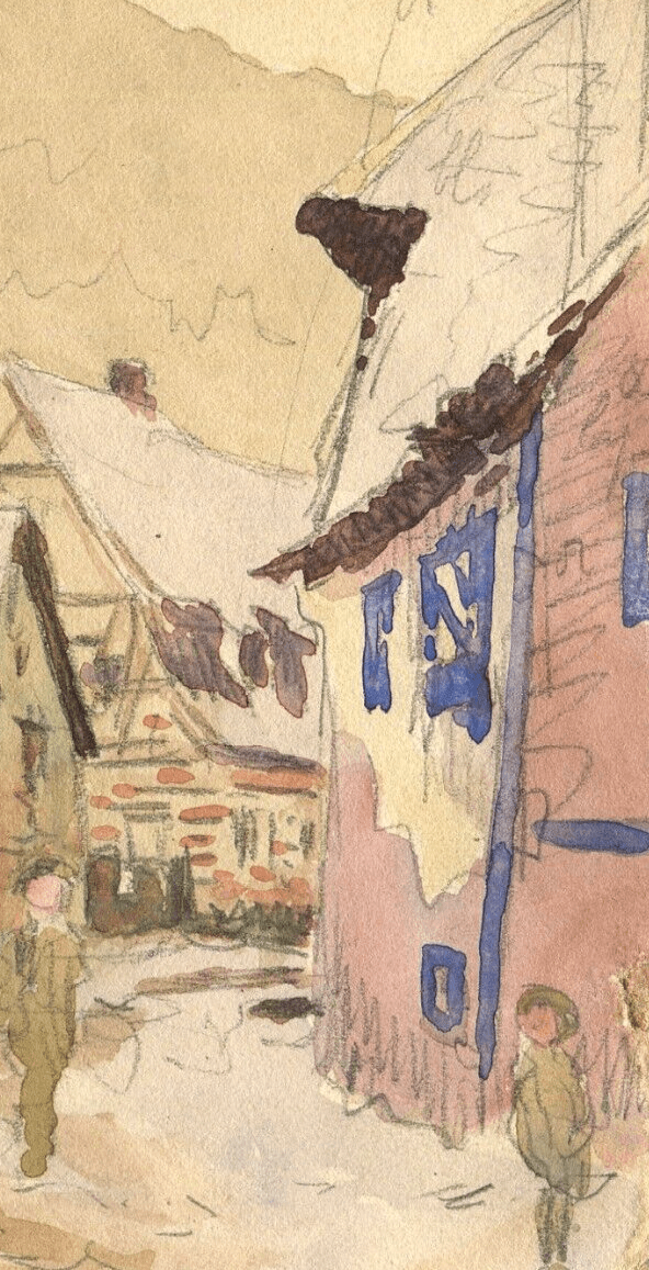 Antique Original Drawing Mountain Village Landscape Artwork image 5