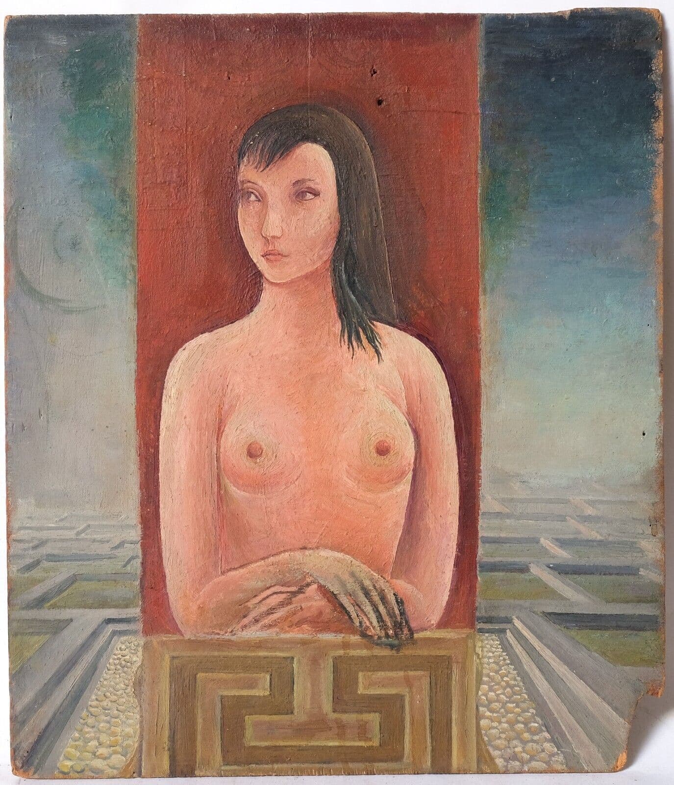 Antique Original Painting Nude Woman Portrait image 2