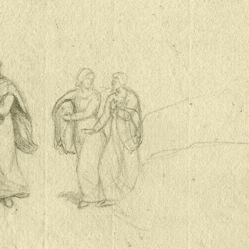 Vintage Pencil Drawing Original Allegorical Antiquite People, Men image 3