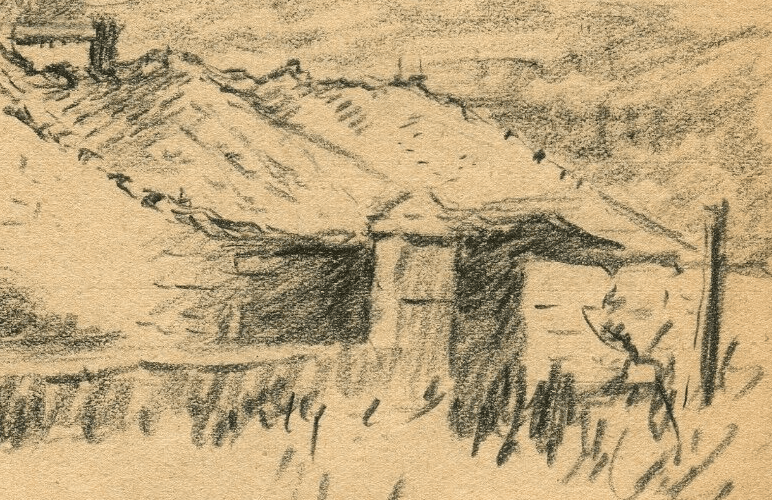 Vintage Pencil Original Drawing House and Tree, Landscape image 7