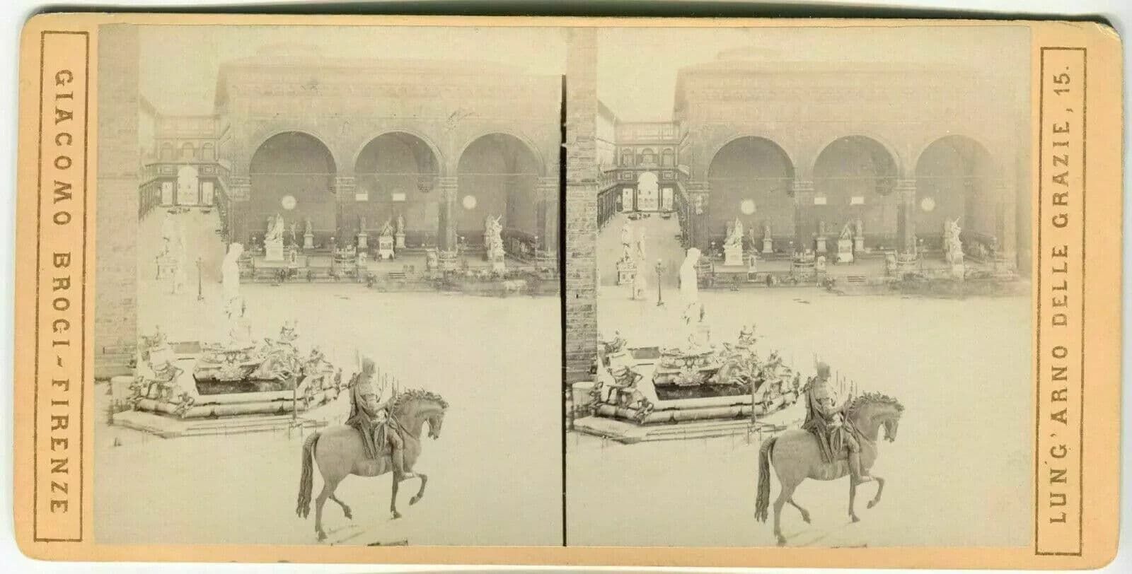 Vintage Stereoview - Giacomo BROGI - Florence Piazza della Signoria c. 1870 image 6