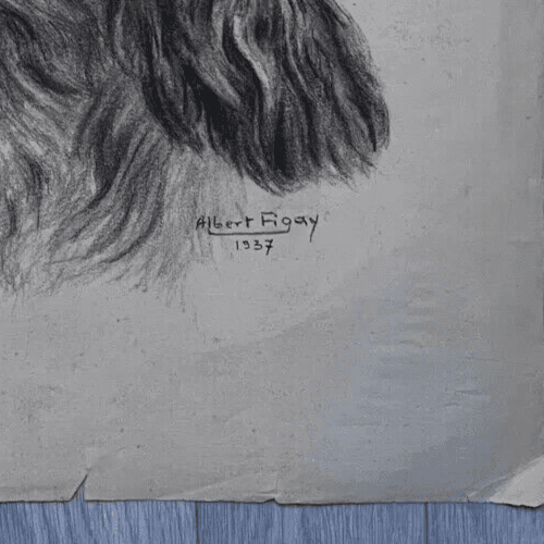 Original Antique Charcoal Drawing Dog Portrait Albert FIGAY (1907-2004) image 6