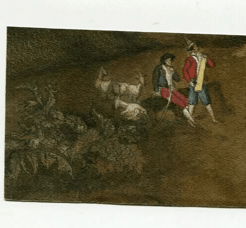 Antique Drawing 19th century Dancing People with Dog and Goats Artwork image 2