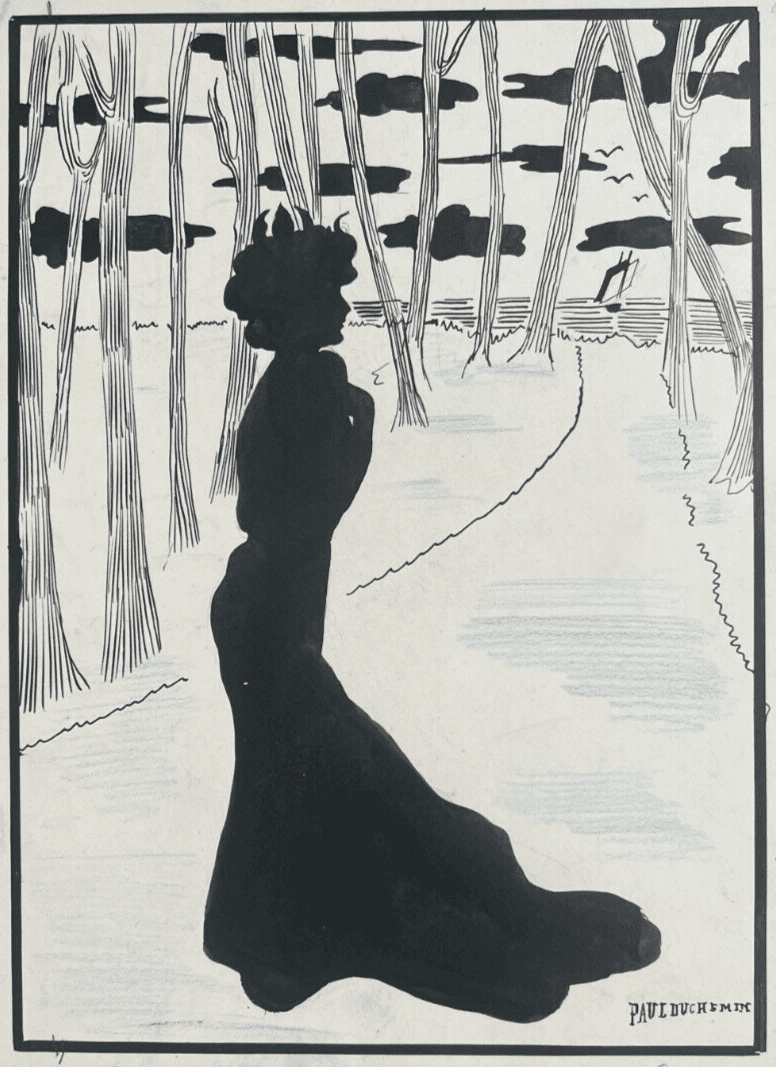 Antique Original Drawing Woman, Portait, Landscape, Tree, Sea signed image 2