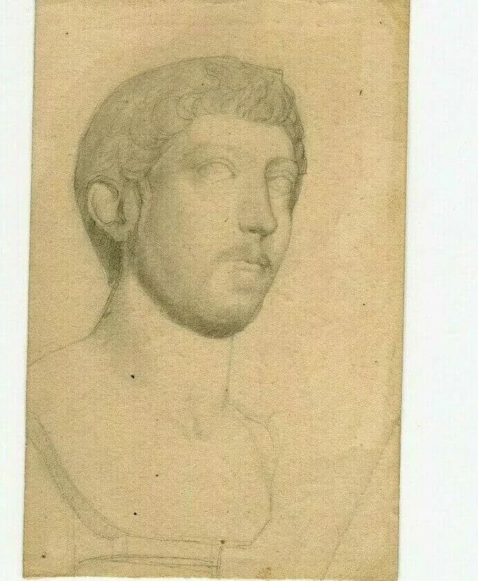 Antique Pencil Original Drawing Man Sculpture Portrait Artwork image 5