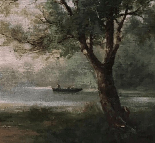 Antique Original Painting signed Jules CAYLA Landscape Barbizon, People image 4