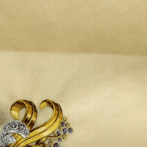 Antique Jewelry Drawing Original Art Deco Purple Diamond Stones Brooch image 3