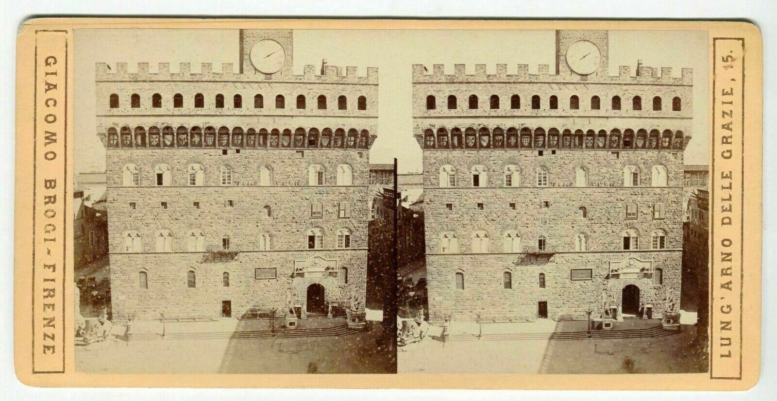 Vintage Stereoview Original Giacomo BROGI - Palazzo Vecchio c. 1870