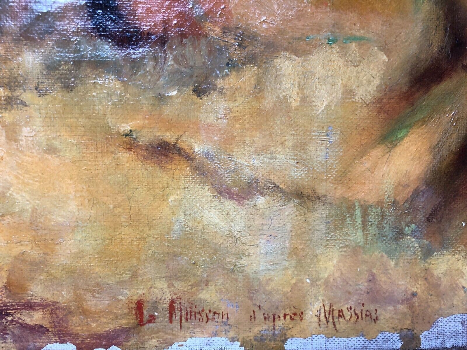 Antique Oil on canvas Old Painting Landscape, Hay, Fields image 6