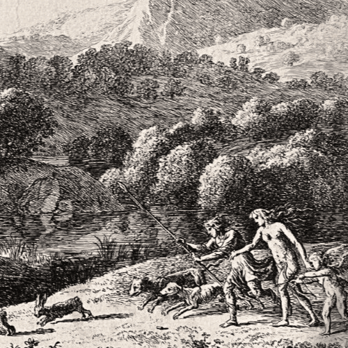 Antique Original Etching Venus Adonis Hunting, Herman Van Swanevelt (1603-1655) image 3