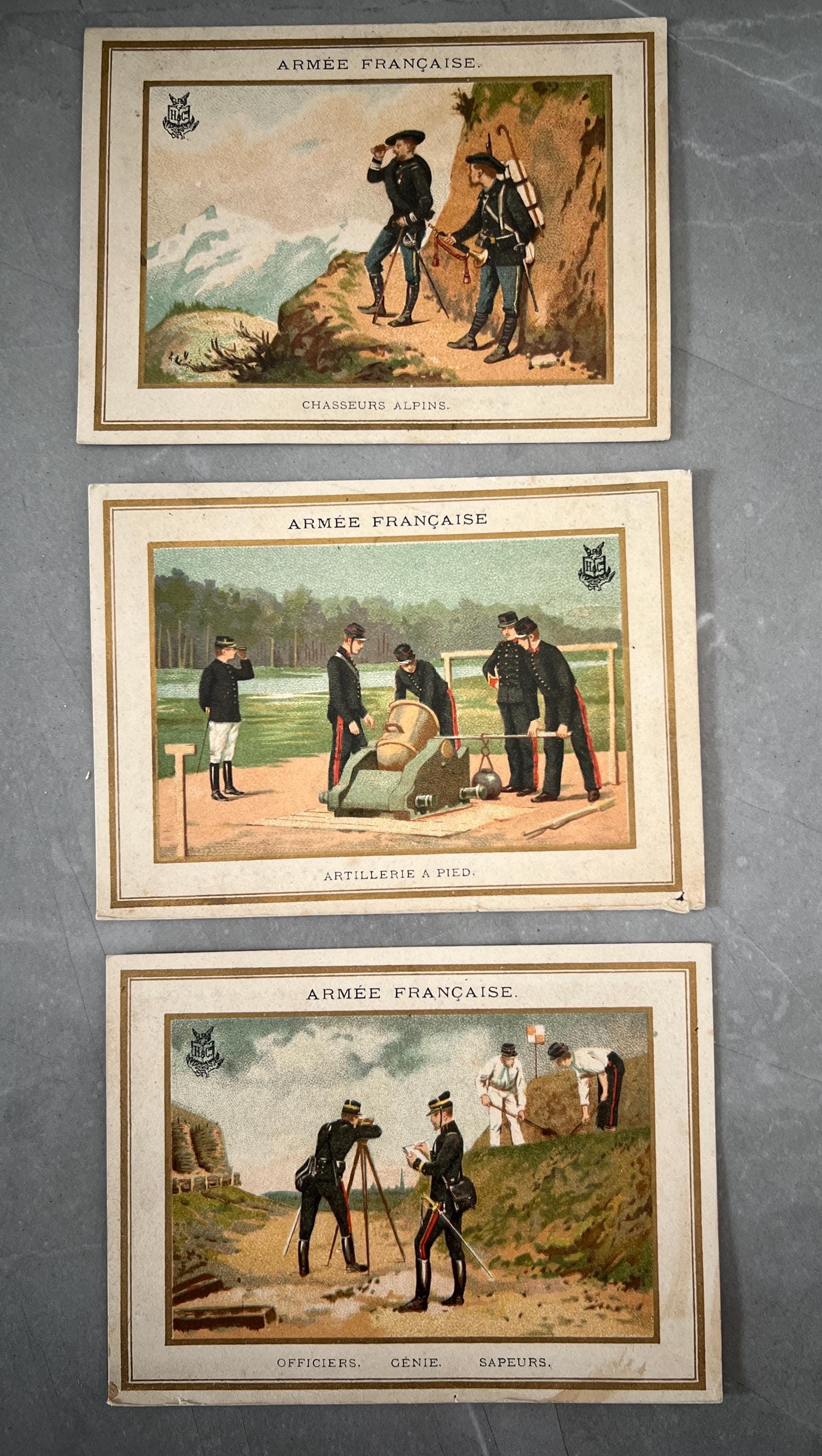 Set of 3 Antique Trade Cards - Armée Française Military Scenes image 1