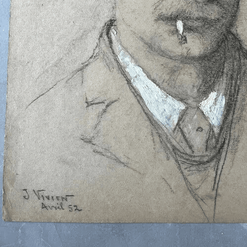 Original Antique Pencil Drawing Man Portrait Smocking signed Artwork image 5