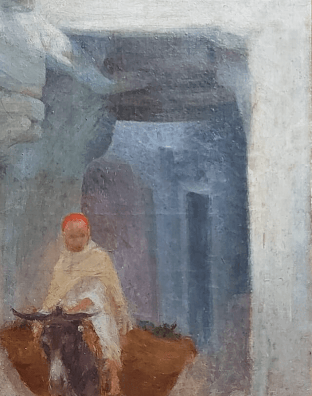 Antique Painting Original Oil Orientalist Signed Charles GODEBY Man, Donkey image 3