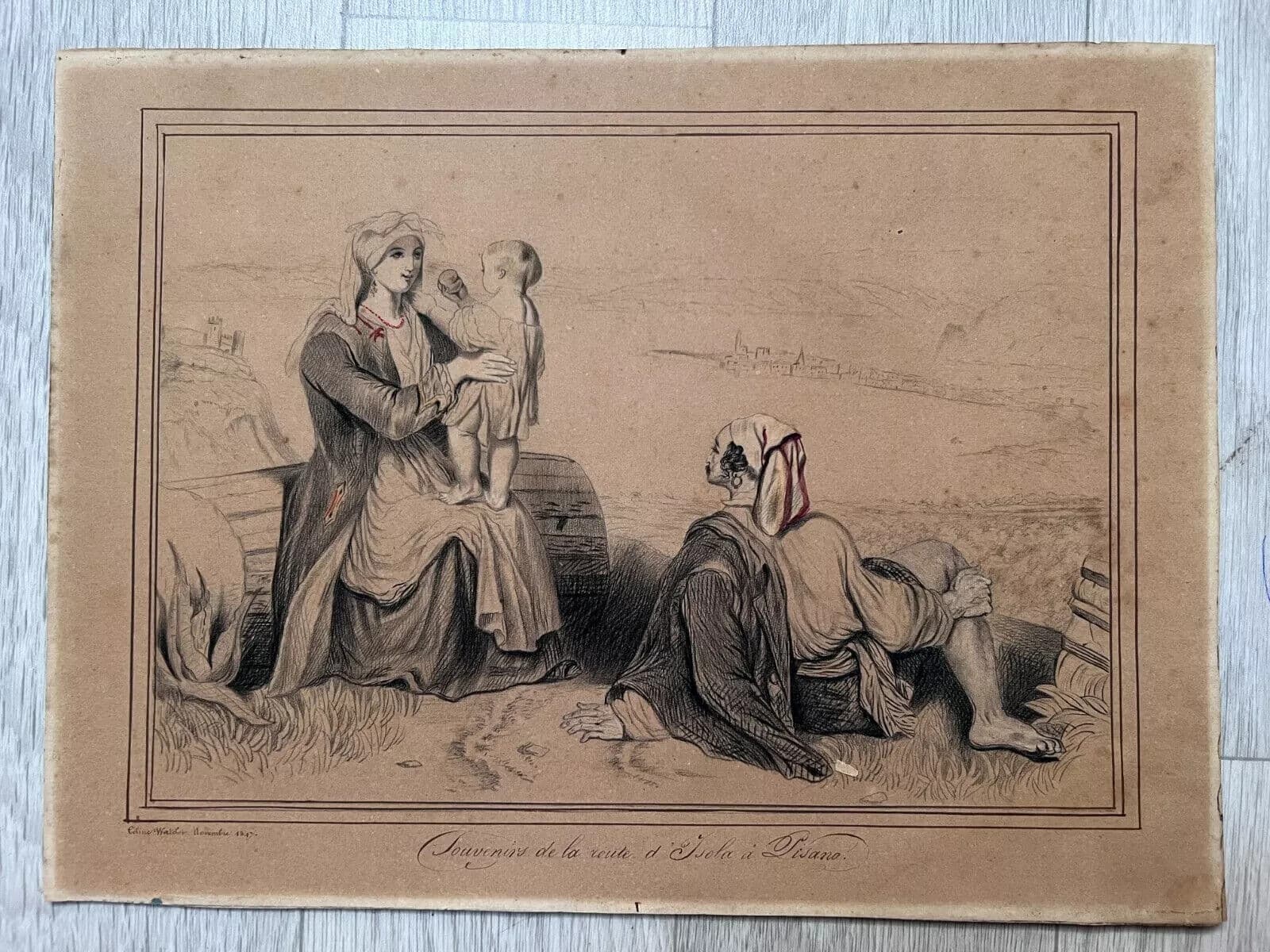 Vintage Original Antique Drawing 19th century People, Kids image 7