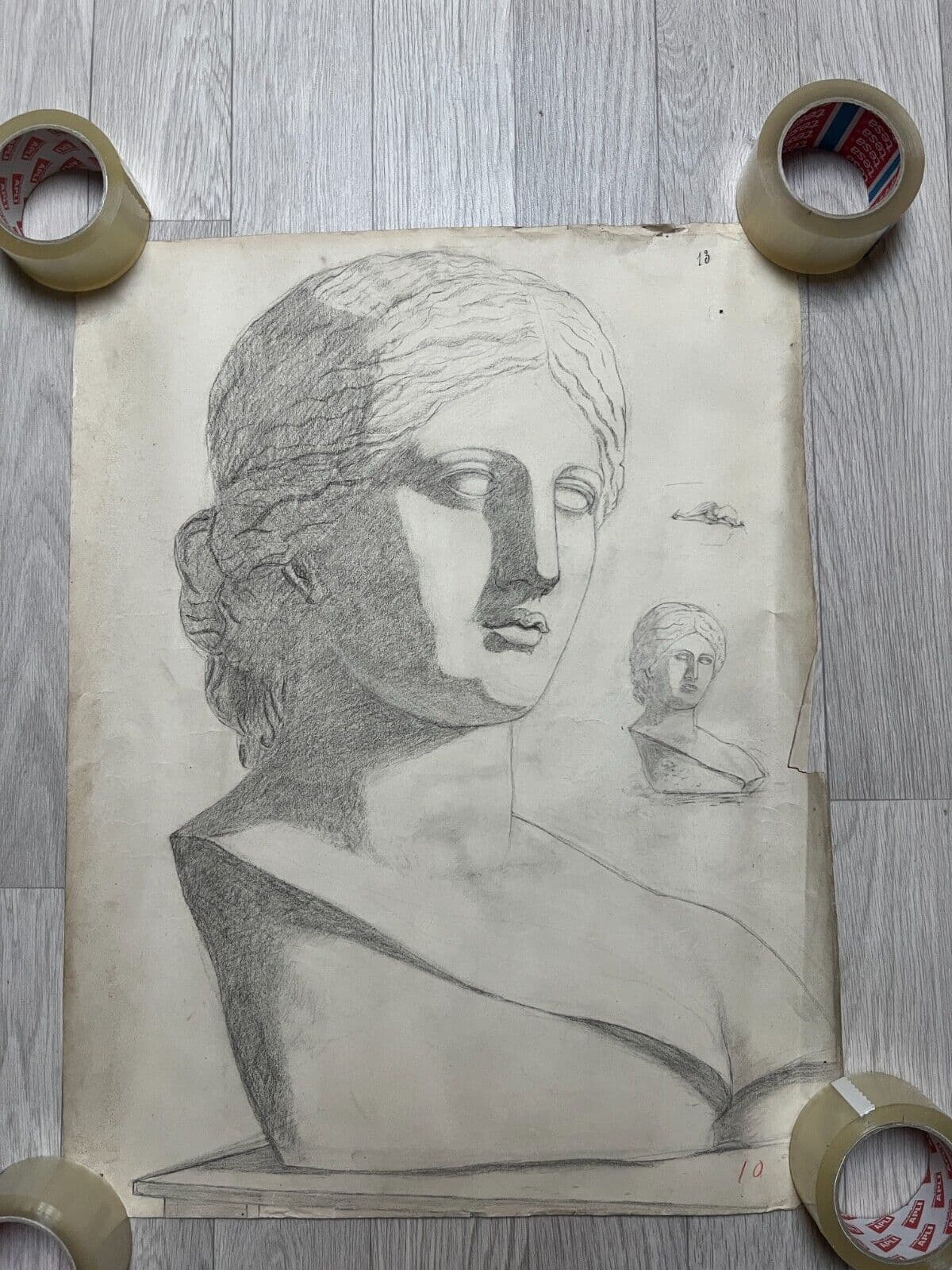 Antique Original Drawing Woman, Portrait, Sculpture, Greek image 5