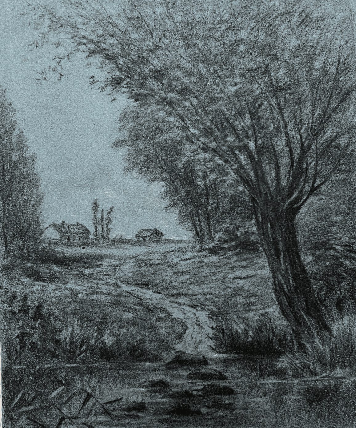 Antique Drawing Original 19th century Landscape by Johannès SON (1859-1942)