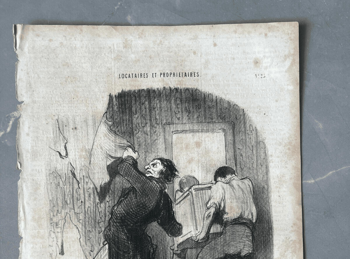 Antique Print 19th century Daumier, Locataires et Proprietaires, Donne Congé image 3