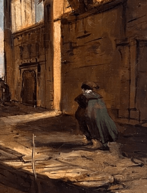 Antique Painting Original Cityview, Venice, Bridge Vecchio, People after Guardi image 3