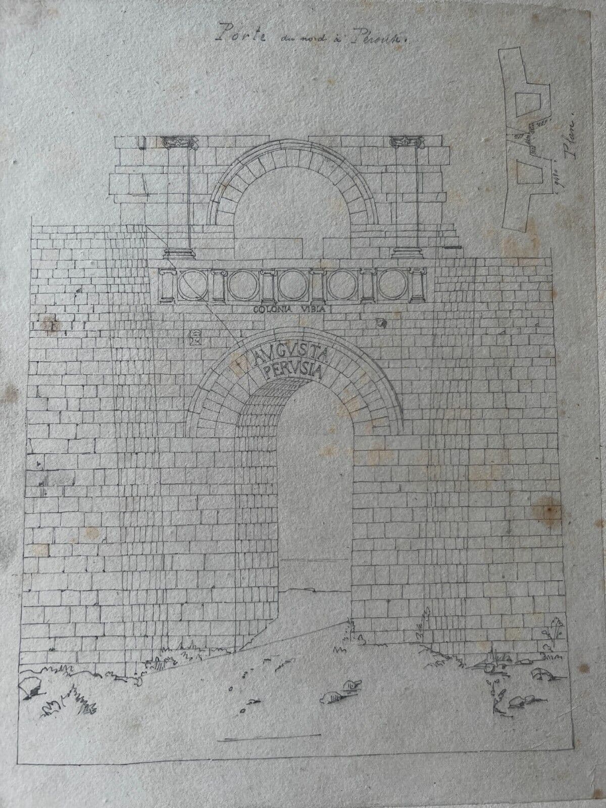 Drawing 19th century Original Antique Pencil North Door, Perouse, Architecture image 4
