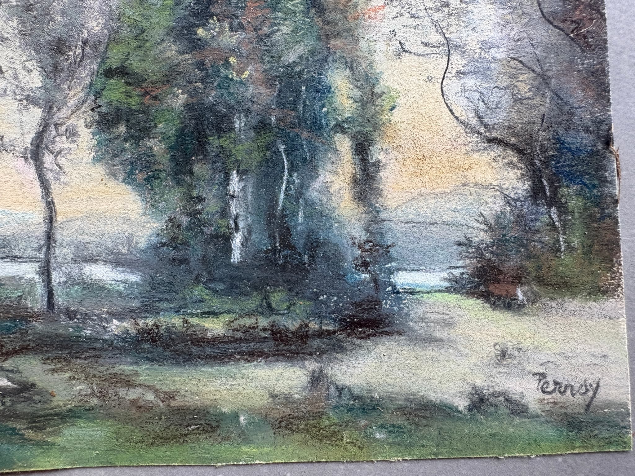 Antique Oil Original Painting signed Forest, Landscape, Trees image 6