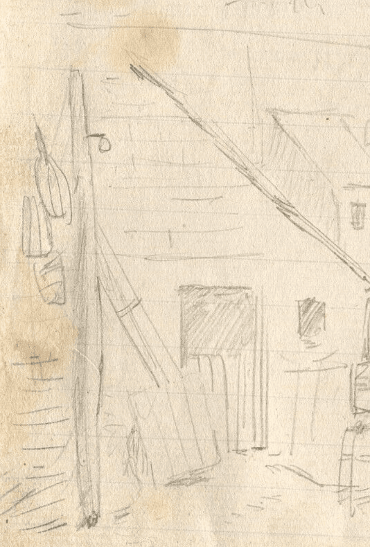 Antique Pencil Drawing Original House, Interior, Scene of life image 4