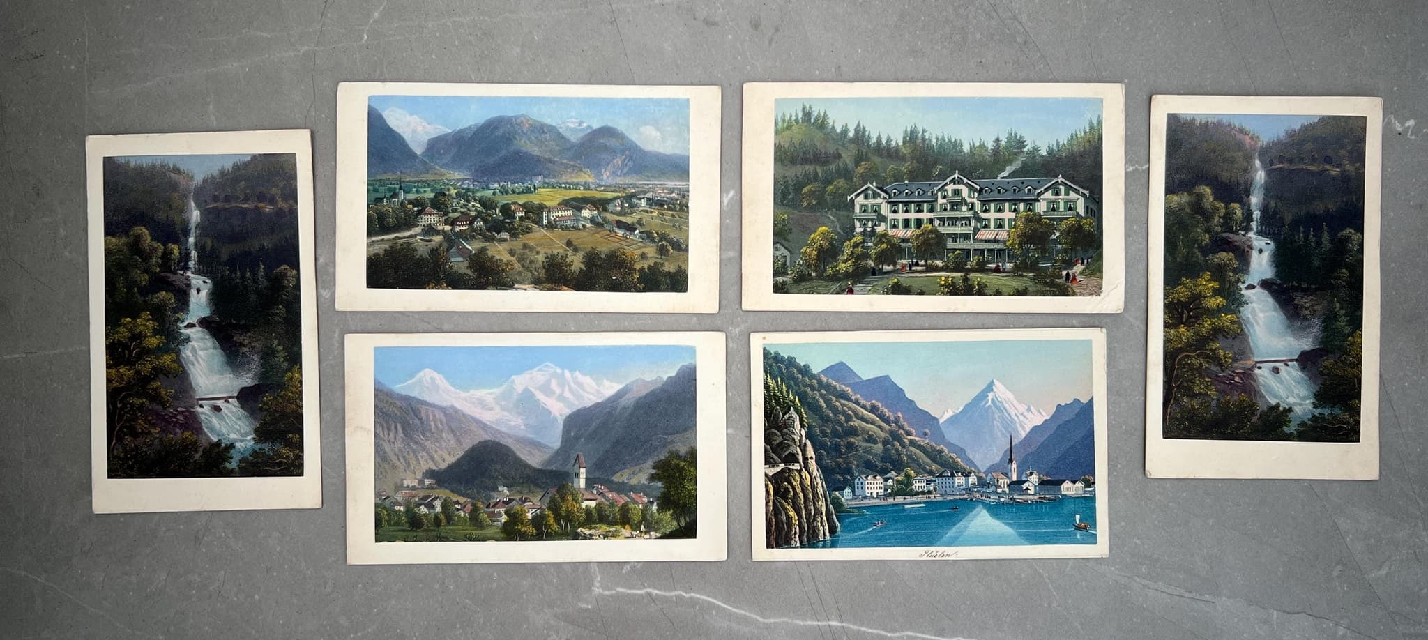Set of 6 Antique Swiss Landscape Prints - Alpine Scenery, Waterfalls, and image 1