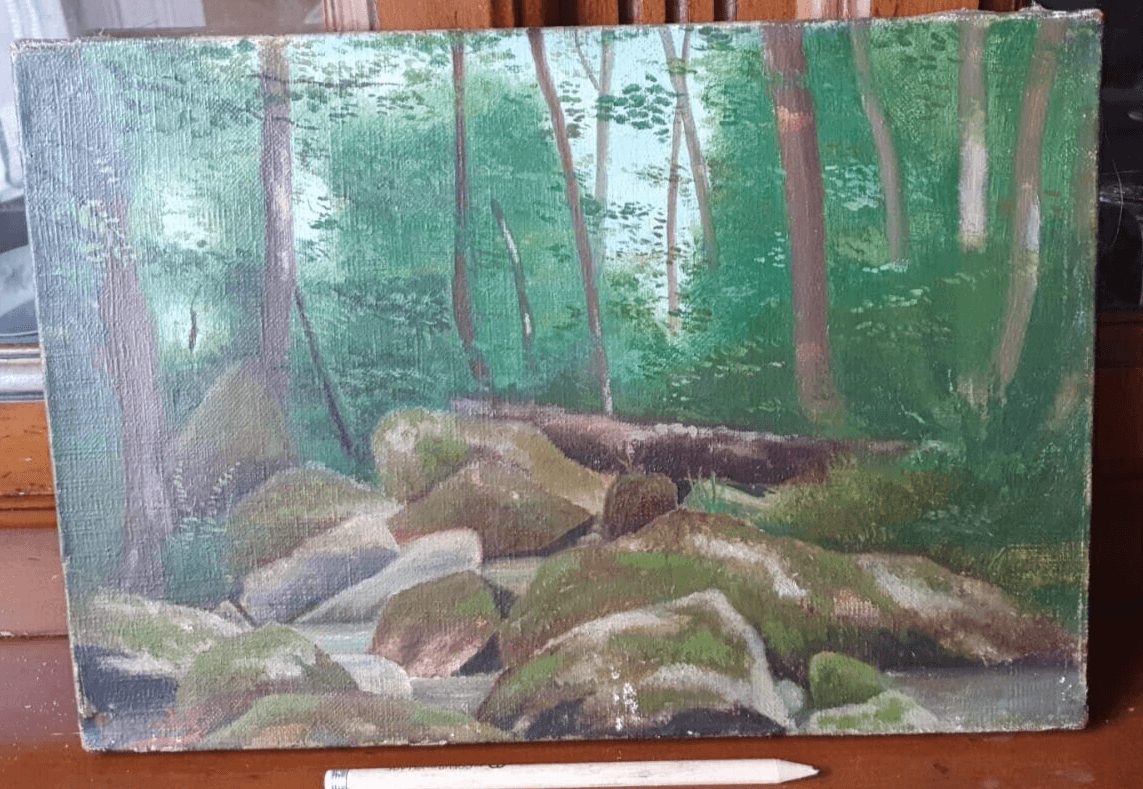 Antique Painting Original Landscape, Forest, Trees, Rocks signed image 6