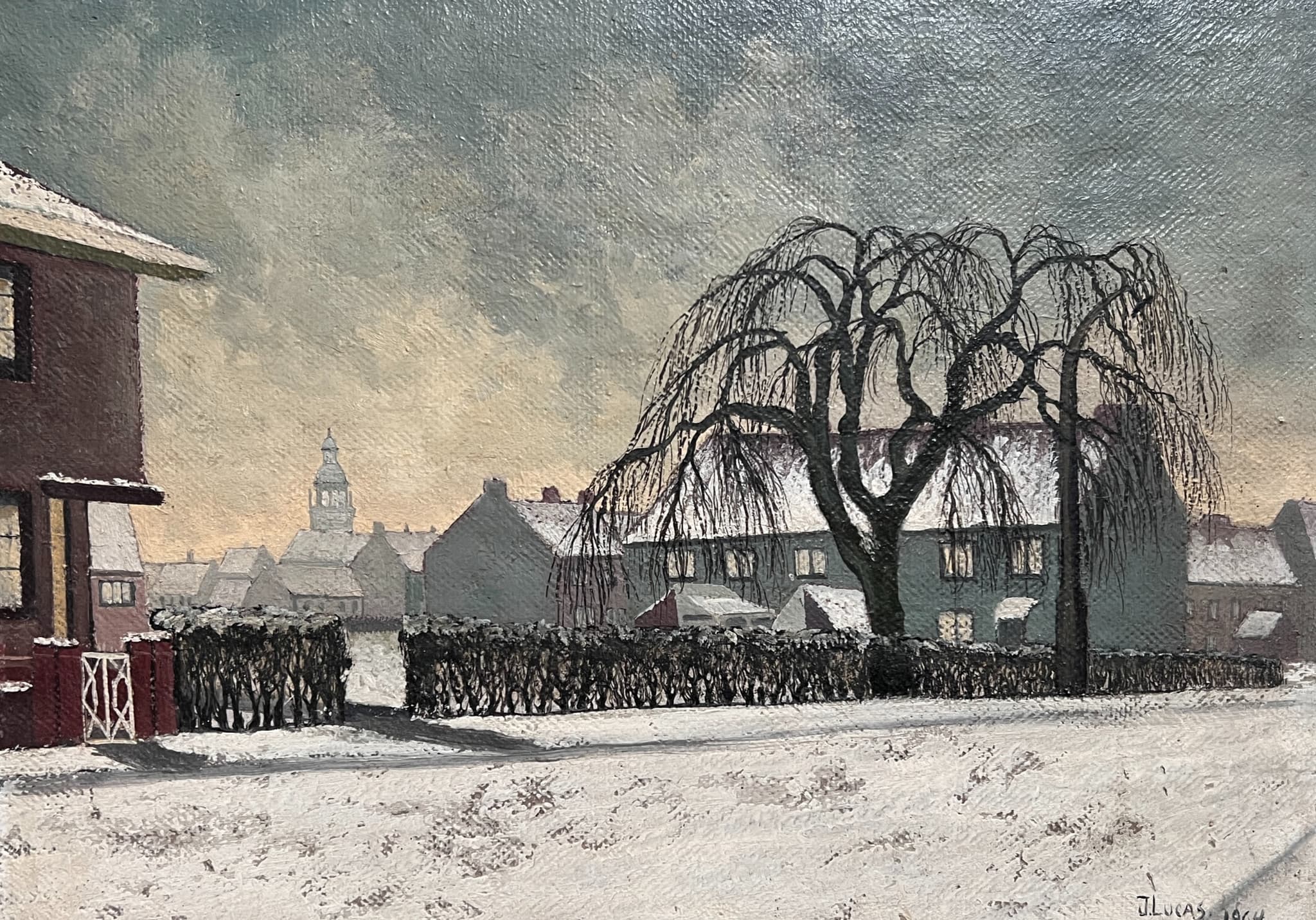 Painting Winter Cityview Landscape signed image 1