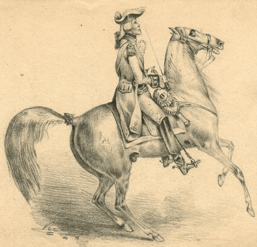 Antique Pencil Drawing Original 19th century Rider and Horse, Man
