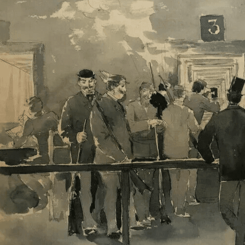 Vintage Ink Drawing 19th century Original Shooting Range, Rifle Artwork image 4