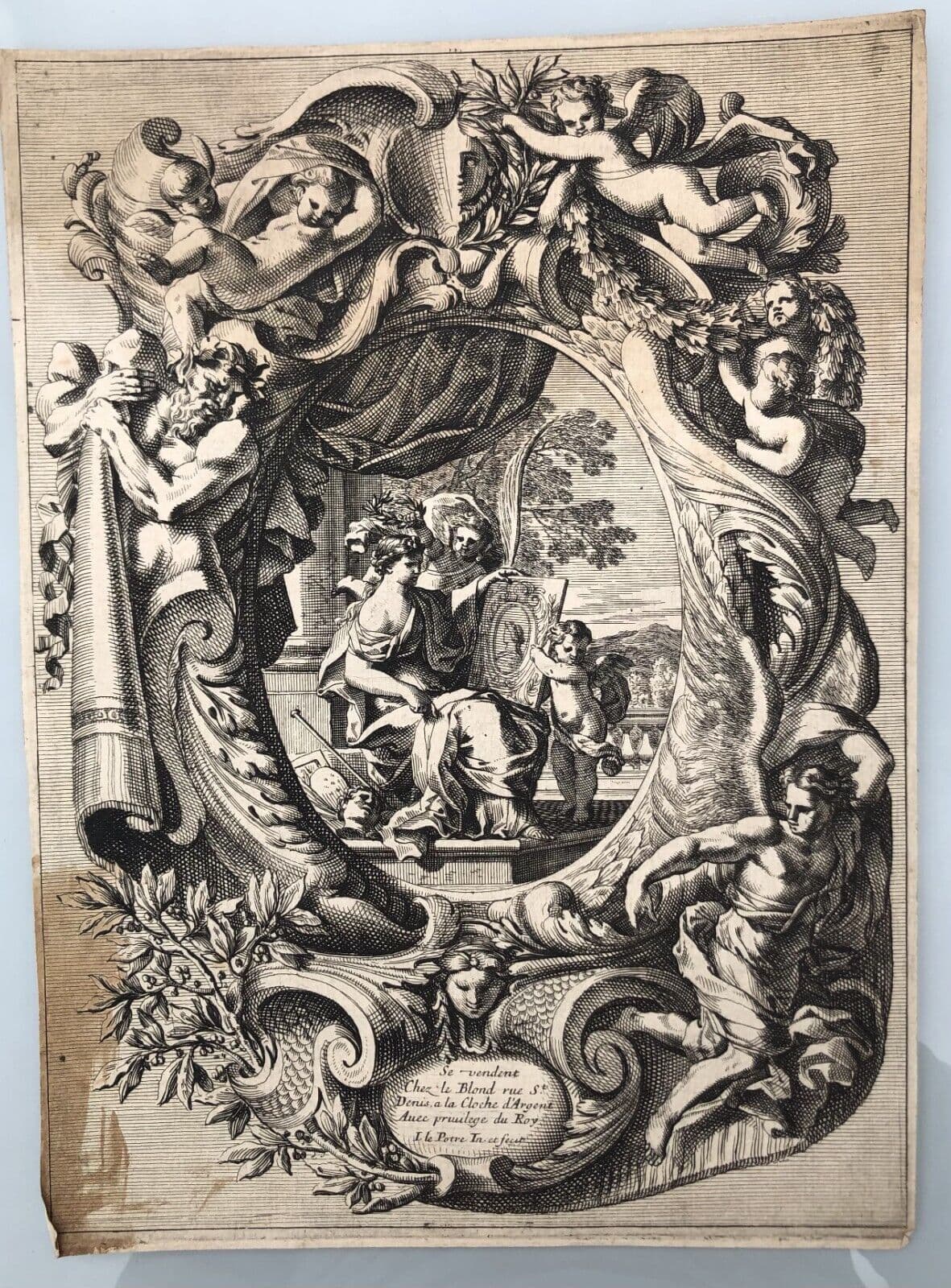 Antique Original Etching Jean Le Pautre (1618–1682) Painter and Angels Etching image 4