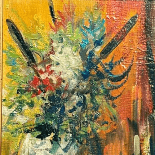 Antique Painting Original Odette DELPORTE Flowers Bouquet Floral Framed image 3