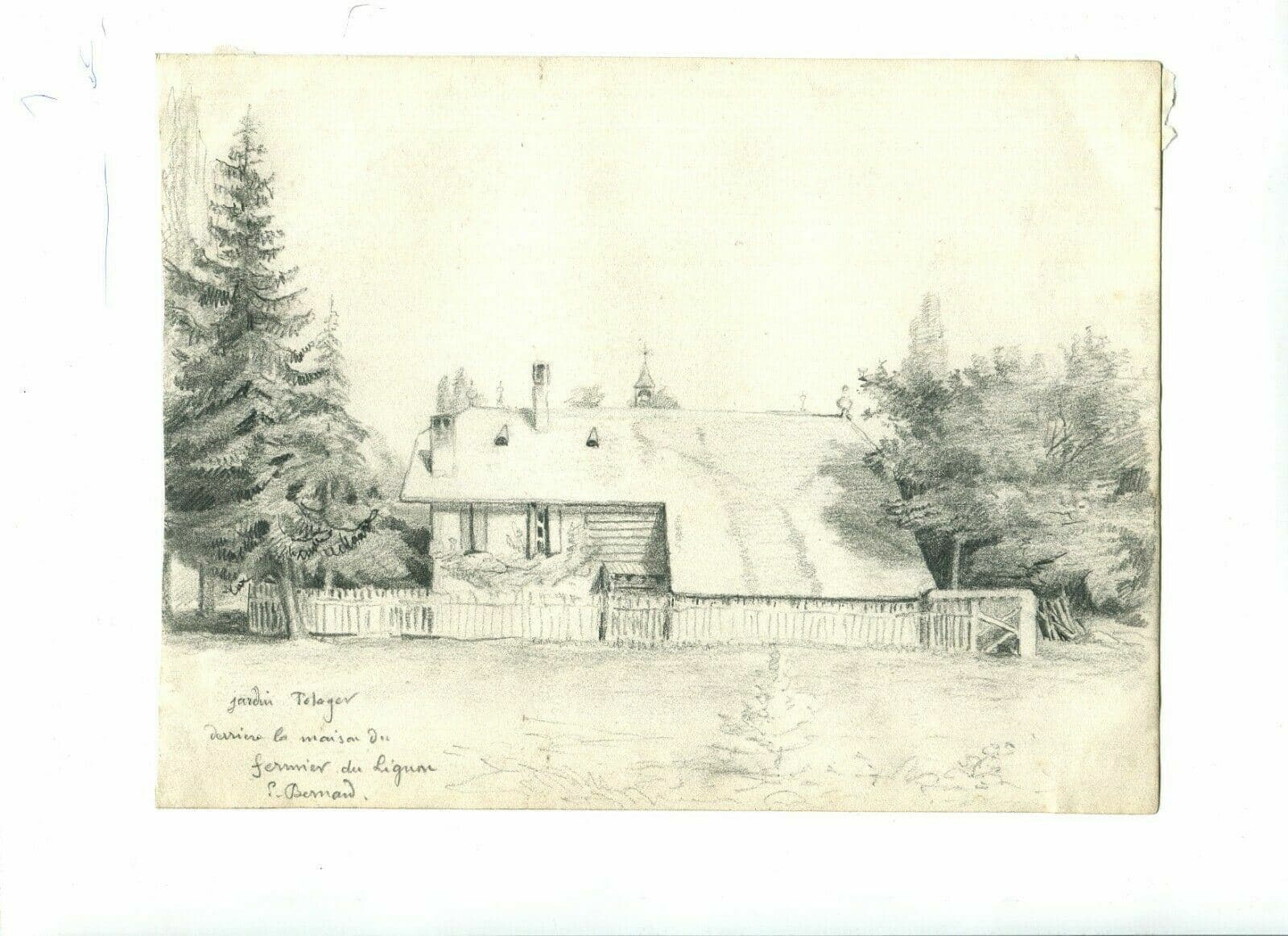 Antique Original Pencil Drawing Landscape Farmer's Garden of Lignon Artwork image 5