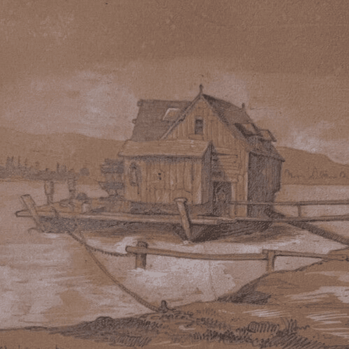 Antique Ink Drawing Original 19th century Mills Landscape 1896 image 3