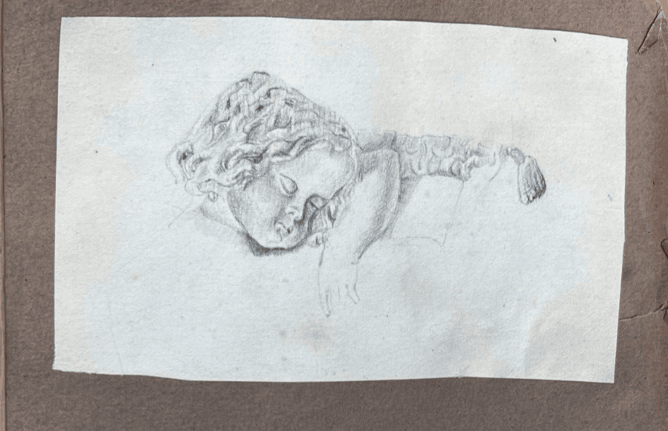 Antique Original Drawing Man, Putti, Angel Portrait 19th century image 2
