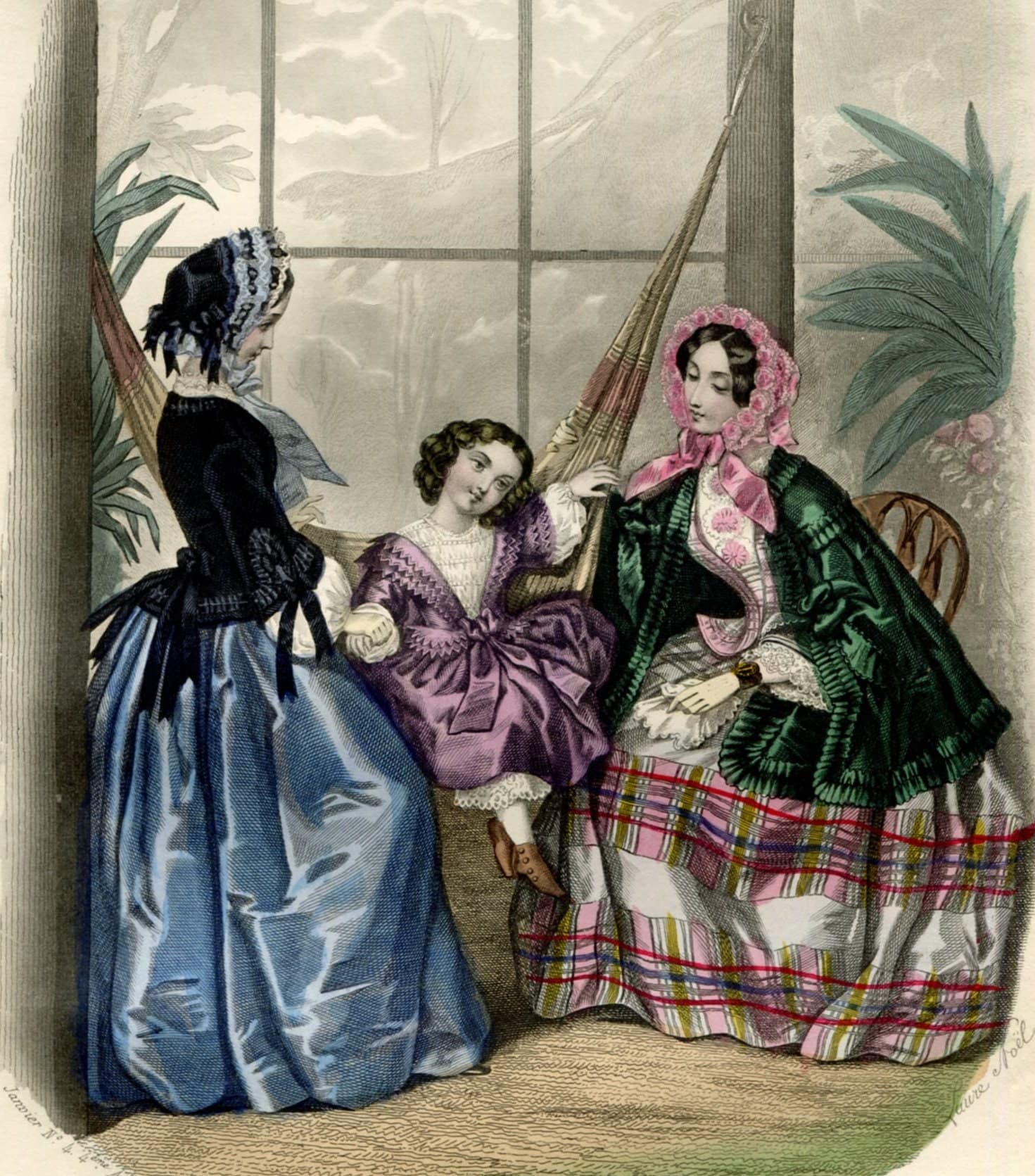 Modes Vraies - Family Scene from Musée des Familles Print 19th century image 1