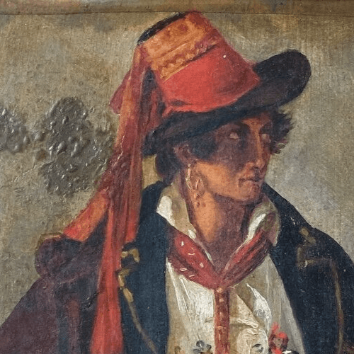 Antique Original Painting 18th century Old Art Roman Brigand Portrait image 2