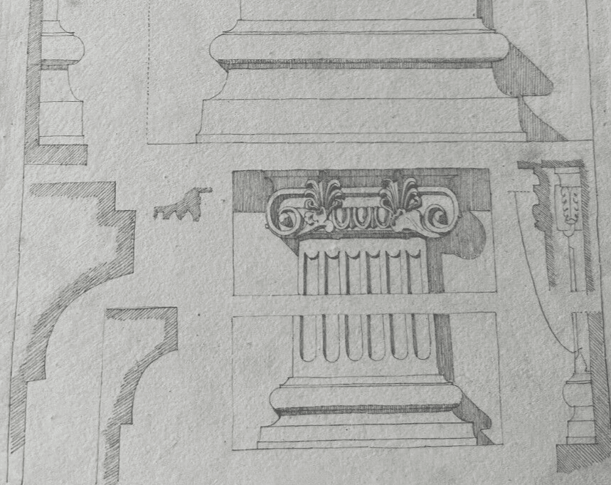 Drawing 19th century Original Antique Pencil Architecture Columns Artwork image 3