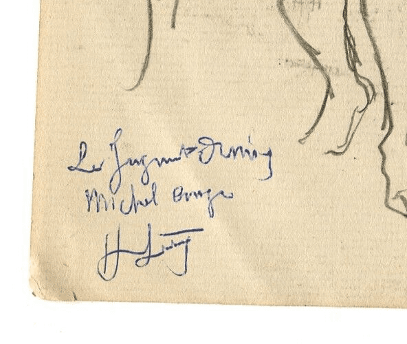 Antique Pencil Original Drawing after Michel Ange, Sketch, People image 5