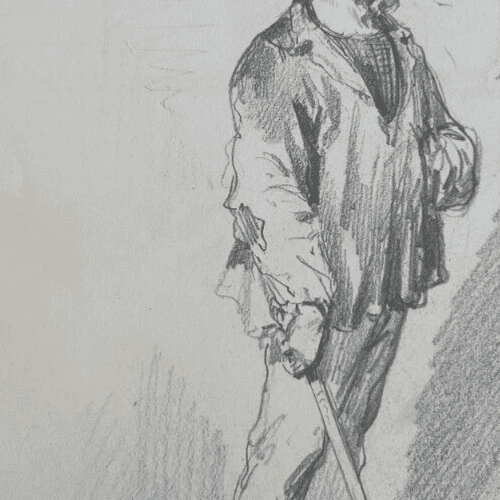 Antique Original Drawing 19th century Man Portrait with Stick signed image 3