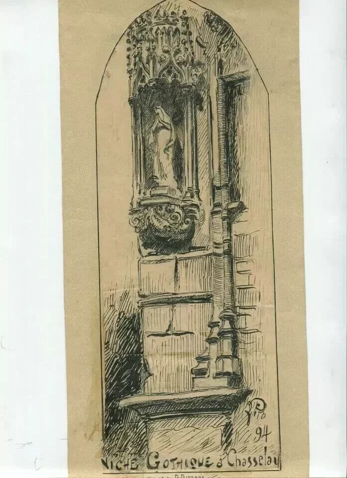 Antique Ink Original Drawing 19th century Religious Gothic Church Chasselay image 4