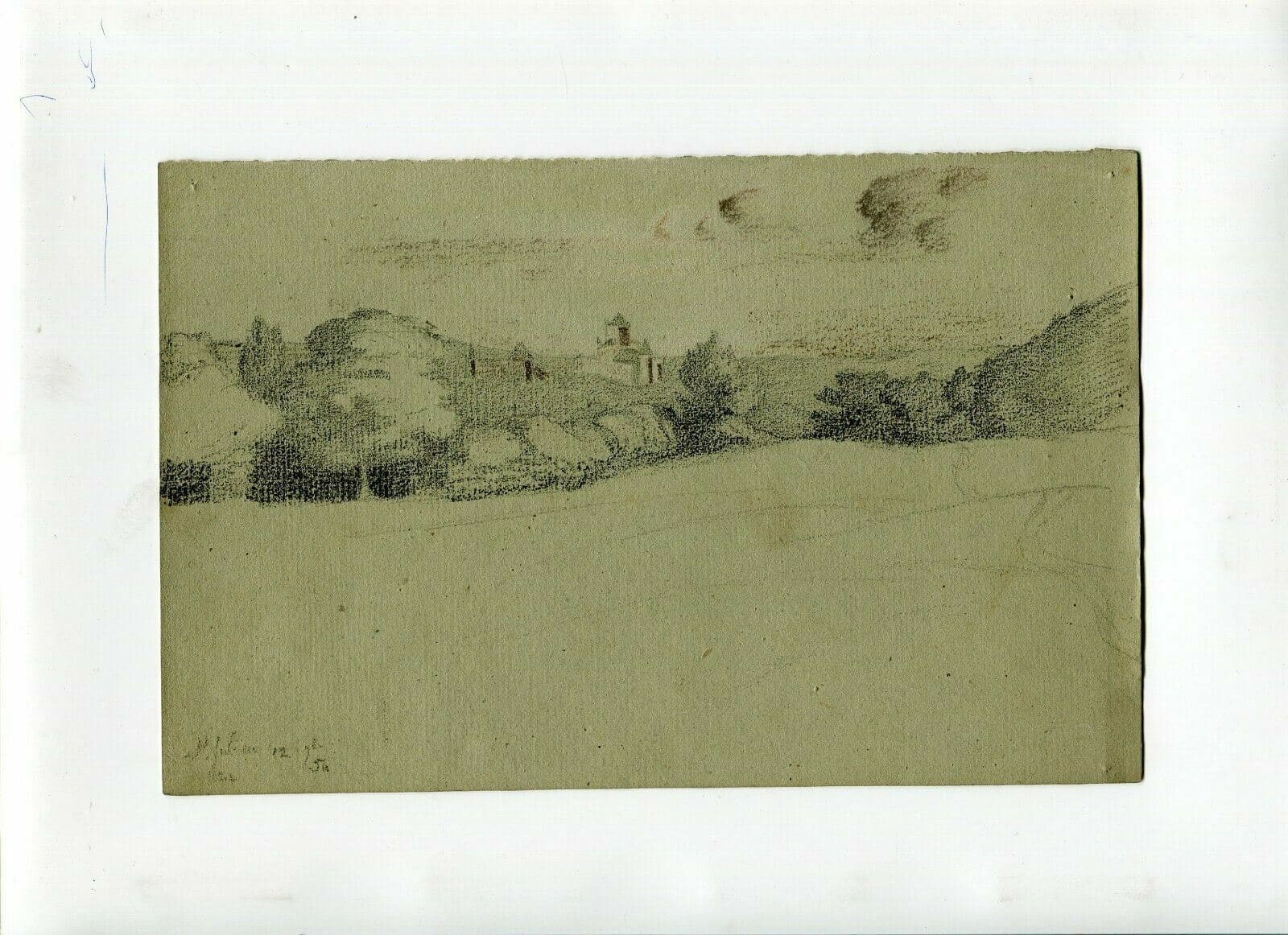 Antique Original Pencil 19th century Landscape and Forest image 2