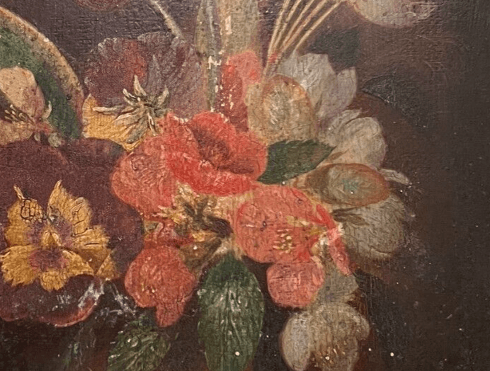 Antique Oil Old Original Painting Flowers Bouquet, Still Life Floral image 2