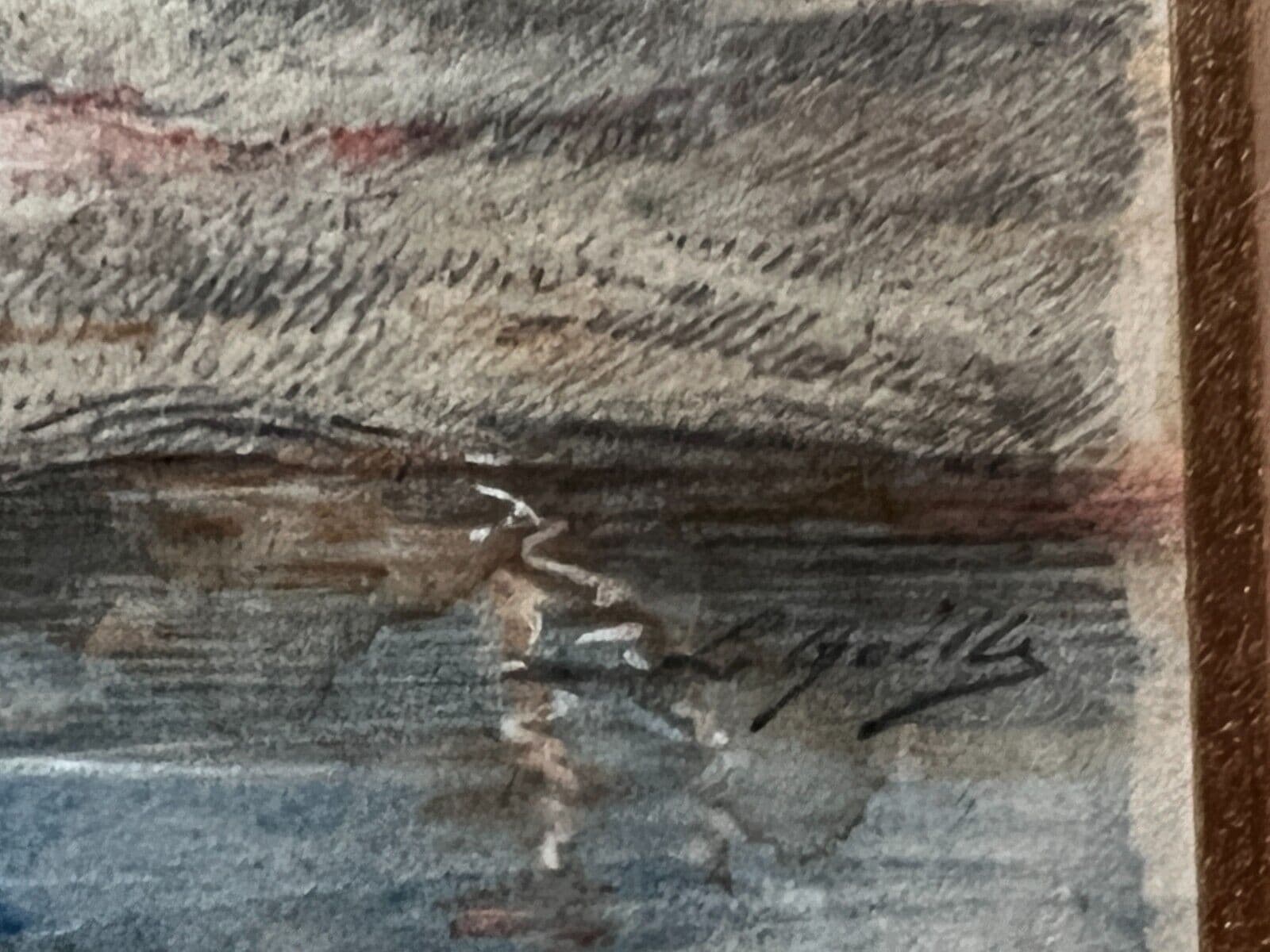 Antique Drawing Original signed Louis Ernest GUILLE (XIX) Landscape, People image 2