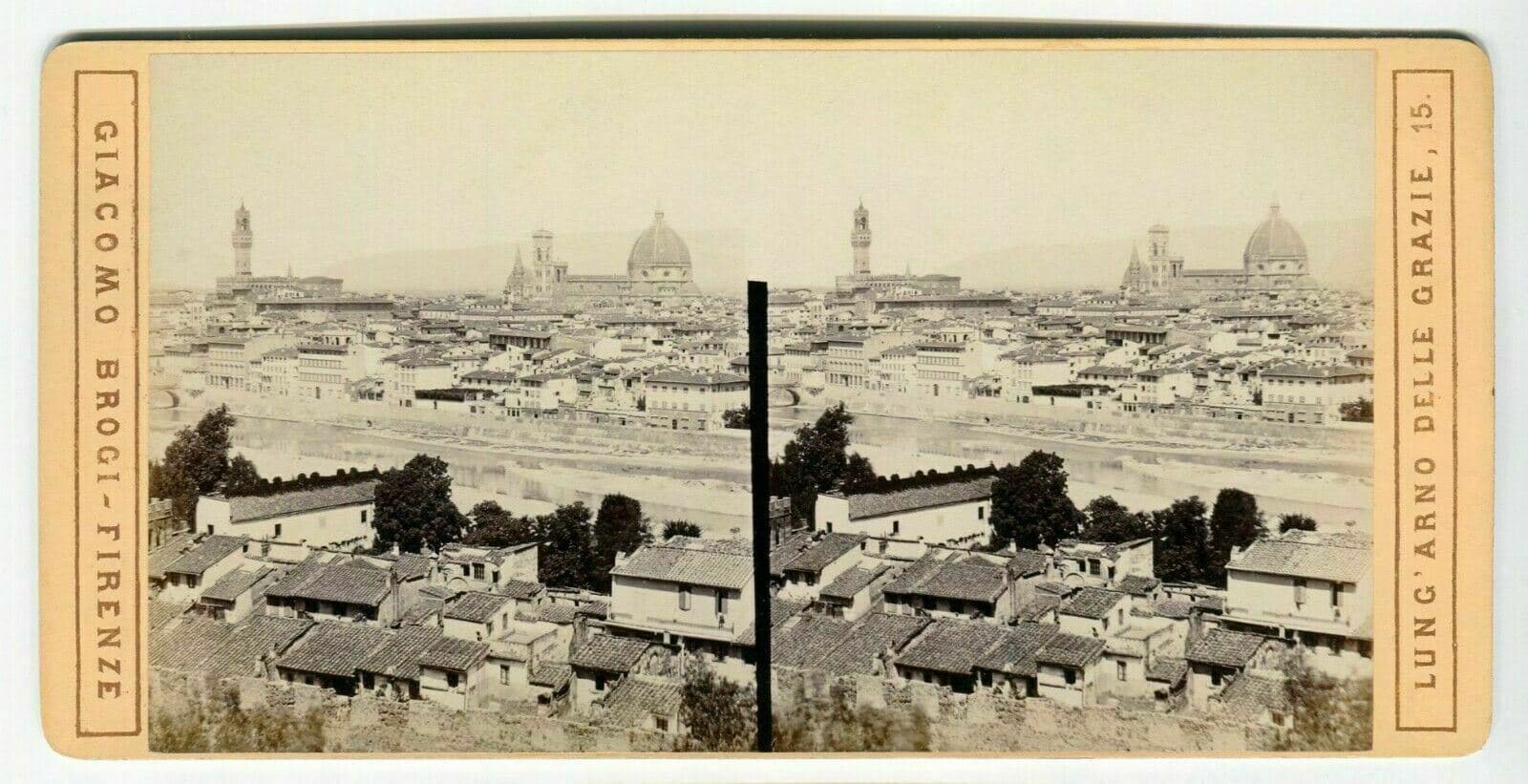 Vintage Stereoview Photograph Giacomo BROGI - Florence Panorama c. 1870 image 1