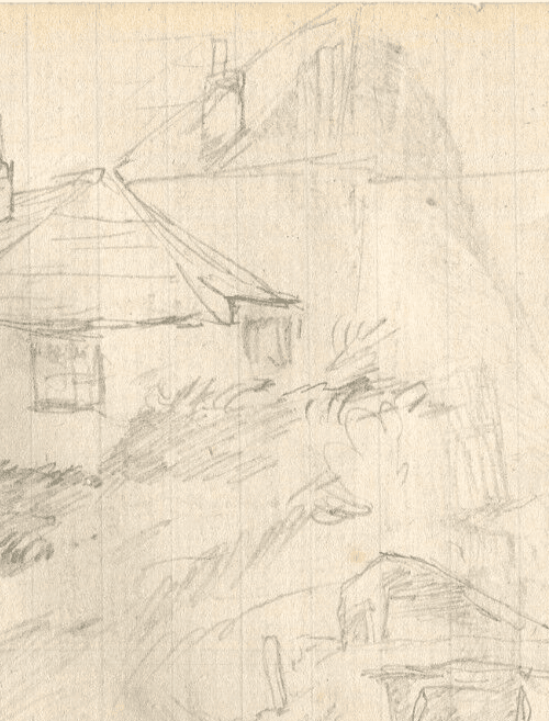 Antique Pencil Original Drawing Houses Sketches image 4