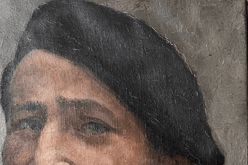 Antique Oil Painting Original Man, Portrait, Smocking, Spanish, Hat image 5