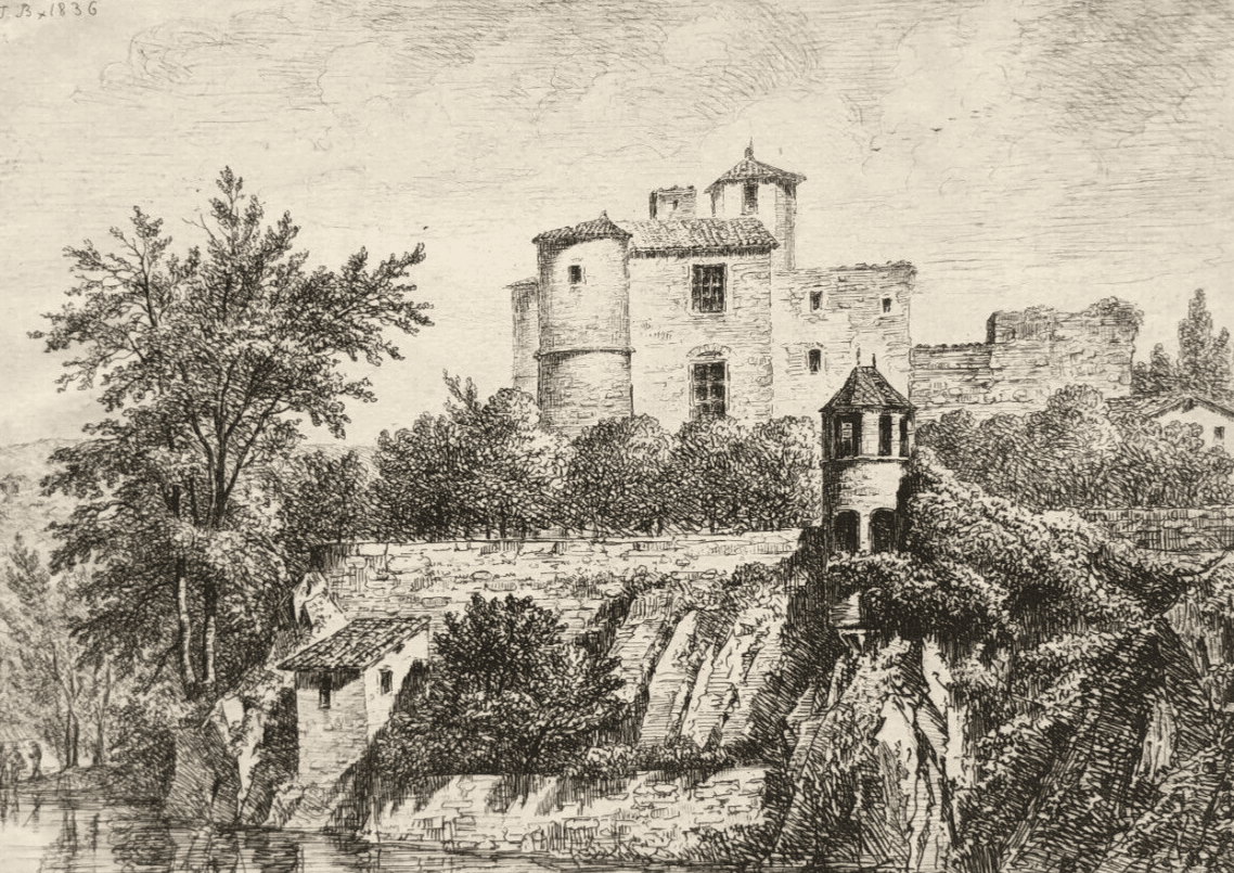 Antique Etching Original Landscape, Castle, Trees Jean-Jacques DE BOISSIEU 1836 image 1