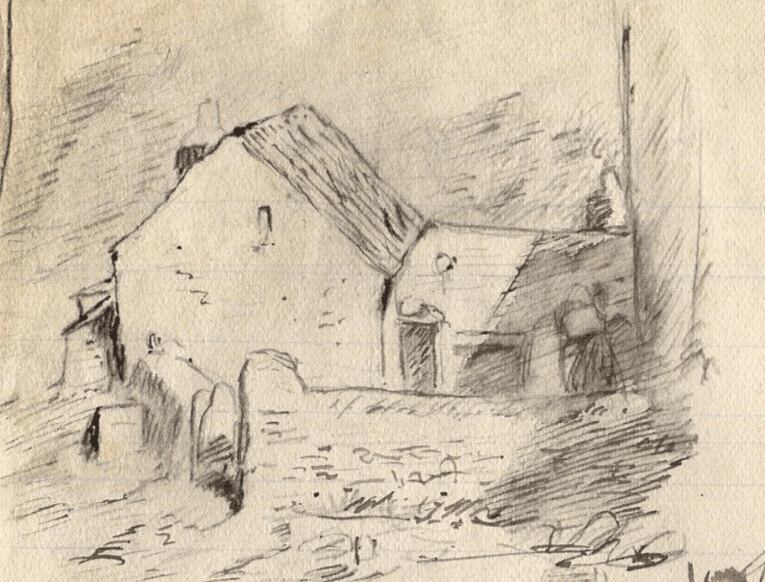 Antique Ink Drawing Original Sketch of a Farm and House image 1